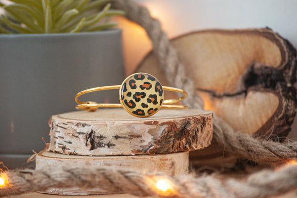 Bracelet jonc doré léopard