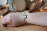 Bracelet jonc argenté vert triangle horizontal